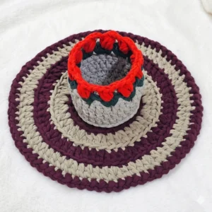 Hand-Crocheted Tulip T-Shirt Yarn Basket and Mat Set
